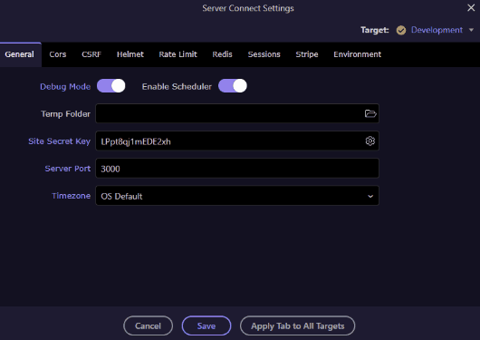 Server Connect Target Settings